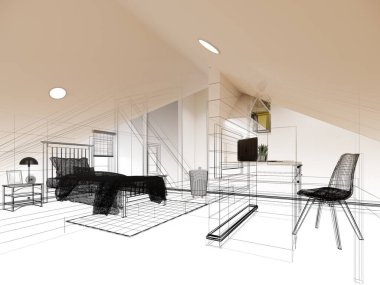 İç tavan arası tasarımı, 3 boyutlu tasarım.