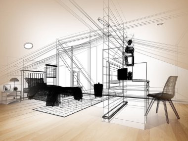 İç tavan arası tasarımı, 3 boyutlu tasarım.