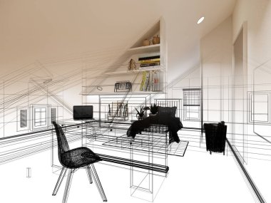 İç tavan arası tasarımı, 3 boyutlu tasarım.