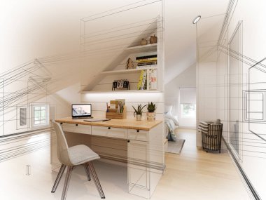 İç tavan arası tasarımı, 3 boyutlu tasarım.