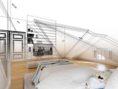 İç tavan arası tasarımı, 3 boyutlu tasarım.