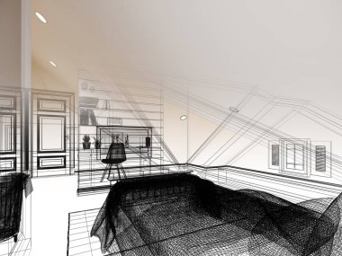 İç tavan arası tasarımı, 3 boyutlu tasarım.