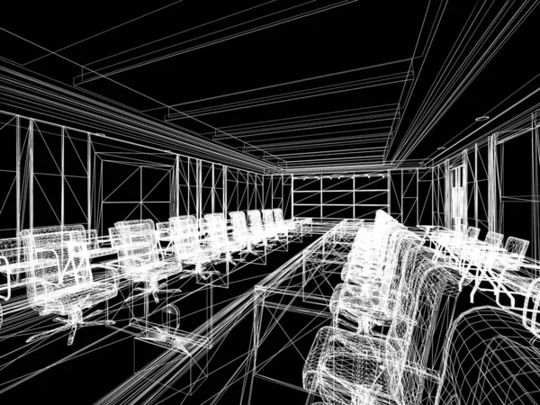 Sketch Design Interior Conference Room Rendering Wire Frame — Stock Photo, Image