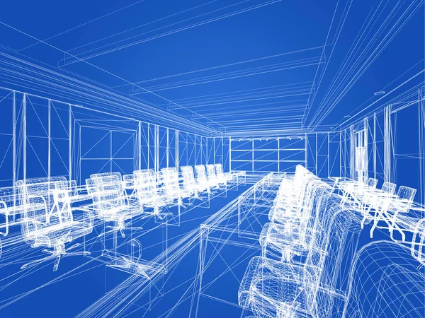 Sketch Design Interior Conference Room Rendering Wire Frame — Stock Photo, Image