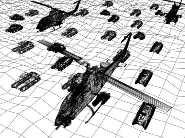 Helikopter tankı ile 3D tel çerçeve