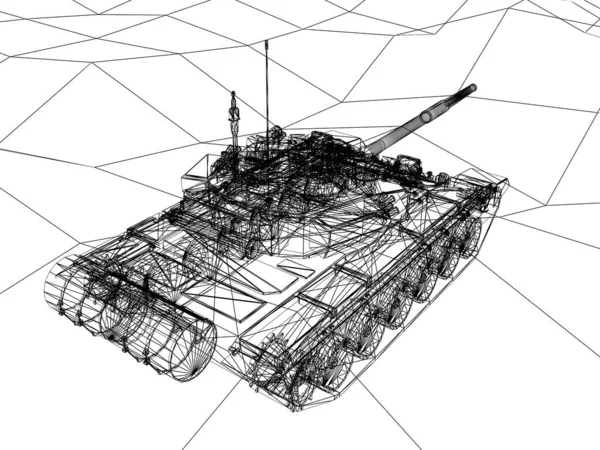 Battle Tank Sand Wire Frame Rendering — стоковое фото