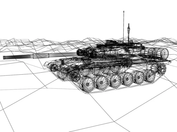 Battle Tank Sand Wire Frame Rendering — Foto Stock