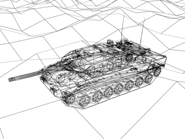 Battle Tank Sand Wire Frame Rendering — Stock Photo, Image