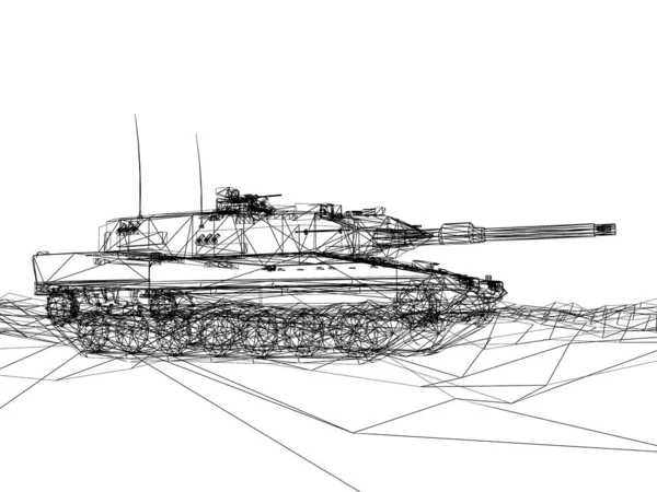 Battle Tank Sand Wire Frame Rendering — Stock Photo, Image