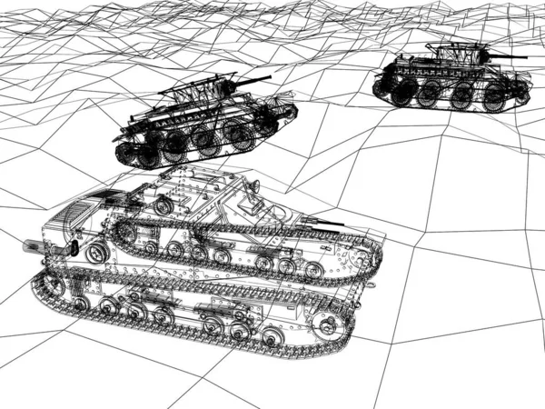 Battle Tank Sand Wire Frame Rendering — Foto Stock