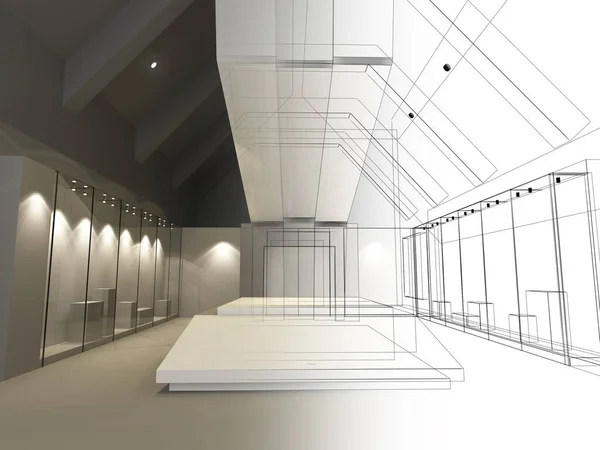 Sketch Design Interior Exhibition Room Museum Rendering — Stock Photo, Image