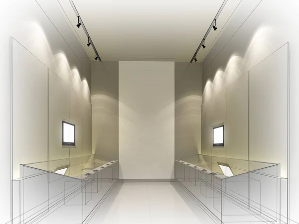 Desenho Esboço Sala Exposição Interior Museu Renderização — Fotografia de Stock