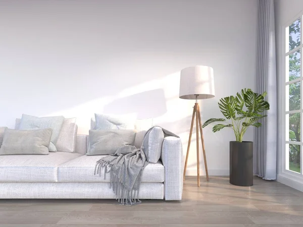 white sofa in white room,3d rendering