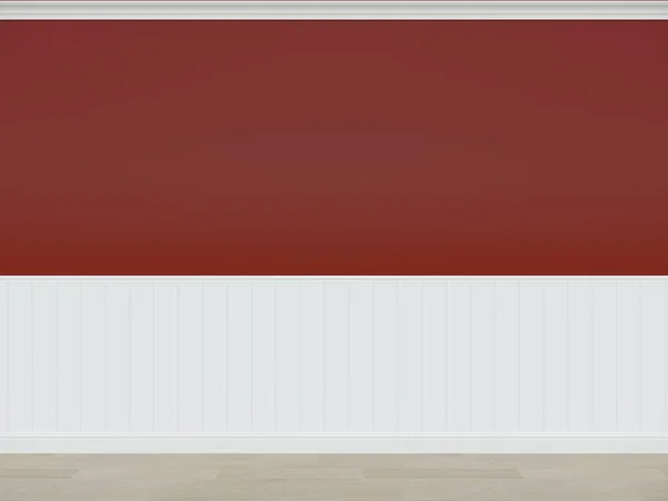 Red Wall Wood Floor Rendering Empty Room — Stockfoto