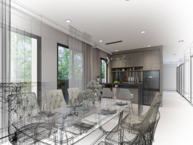 soyut kroki tasarımı iç yemek odası