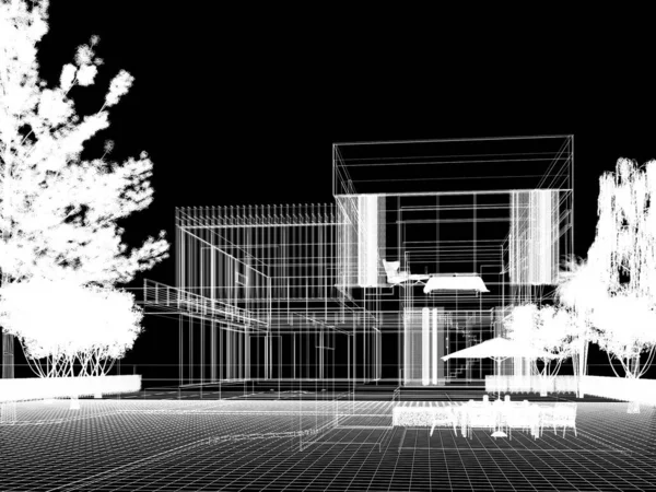 Sketch Design House Rendering Wire Frame — Stockfoto