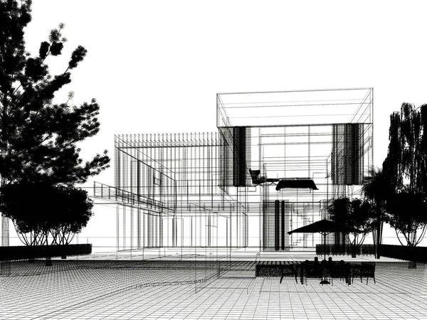 sketch design of house , 3d rendering wire frame