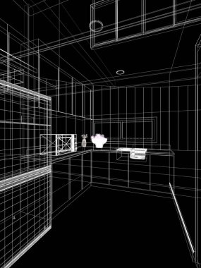 Mutfak odasının soyut tasarımı, 3D görüntüleme 