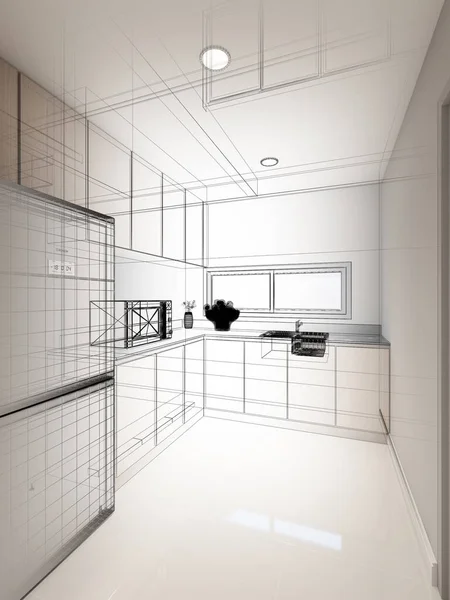 Abstrakte Skizze Des Küchenraums Darstellung — Stockfoto