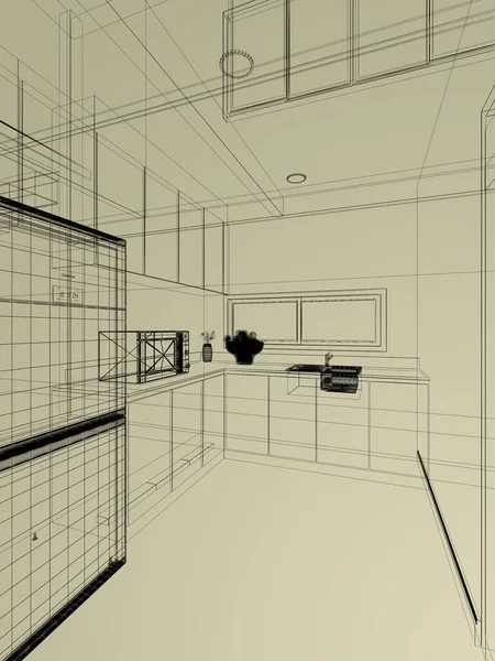 Abstrakte Skizze Des Küchenraums Darstellung — Stockfoto