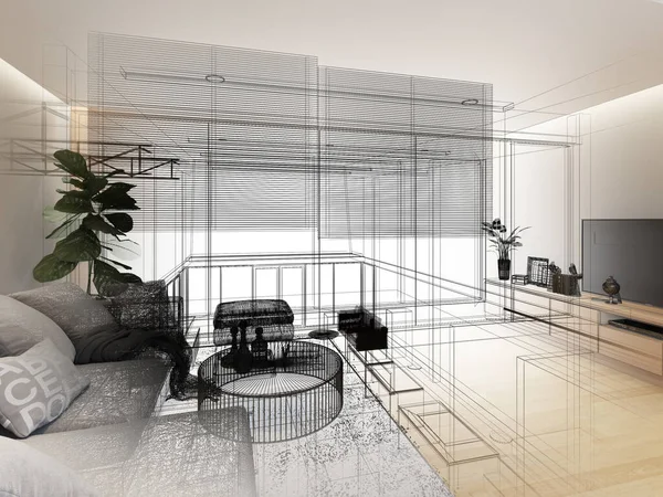 Sketch Design Interior Living Rendering — Foto Stock