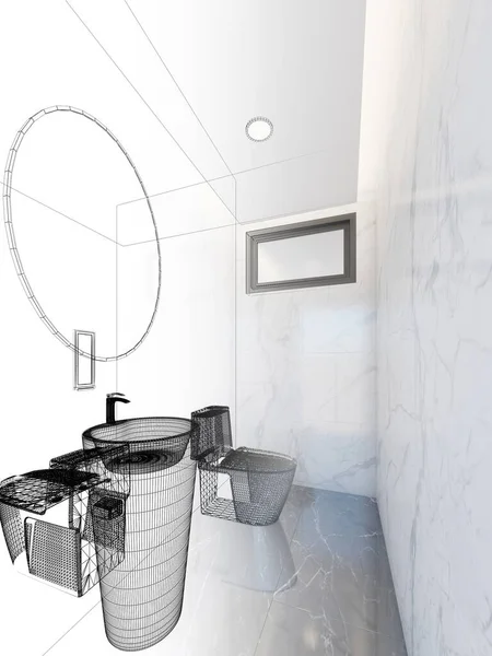 Diseño Abstracto Del Boceto Del Cuarto Baño Interior Representación — Foto de Stock