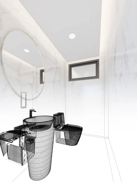 Diseño Abstracto Del Boceto Del Cuarto Baño Interior Representación — Foto de Stock