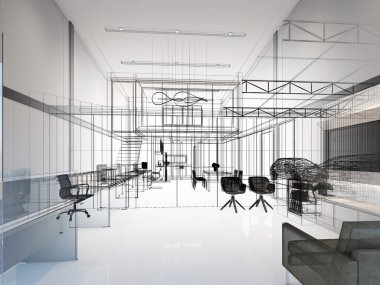 sketch design of interior office, 3d rendering