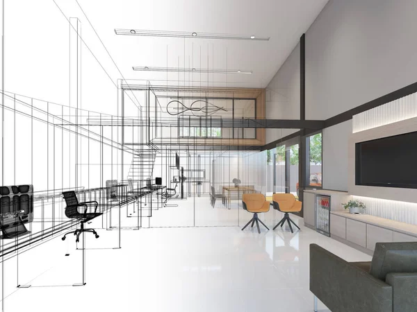 Sketch Design Interior Office Rendering — Zdjęcie stockowe