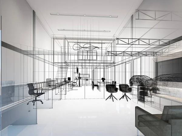 Sketch Design Interior Office Rendering — Stock fotografie