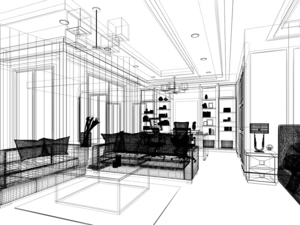 Sketch Design Interior Living Rendering — Φωτογραφία Αρχείου