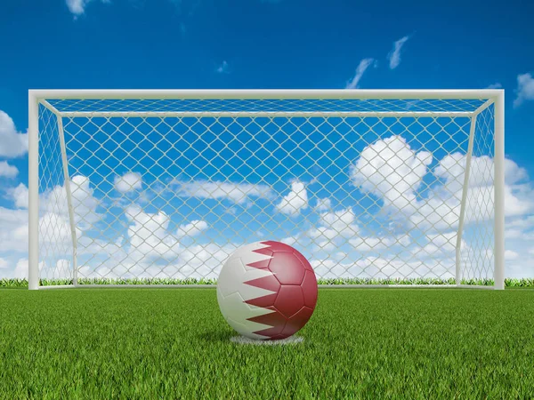 卡塔尔的足球在足球场上悬挂彩旗 3D渲染 — 图库照片
