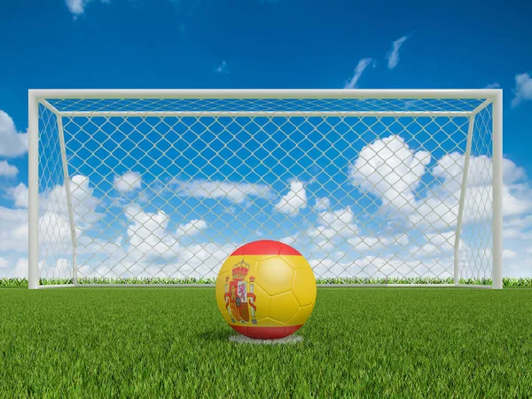 Fußballbälle Spanien Flattern Den Farben Des Fußballplatzes Darstellung — Stockfoto