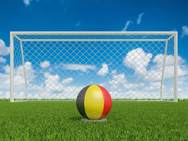 Футбольные Мячи Бельгии Флаги Цвета Футбольном Поле Рендеринг — стоковое фото