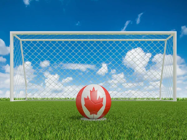 Pelotas Fútbol Canadá Banderas Colores Campo Fútbol Renderizado —  Fotos de Stock