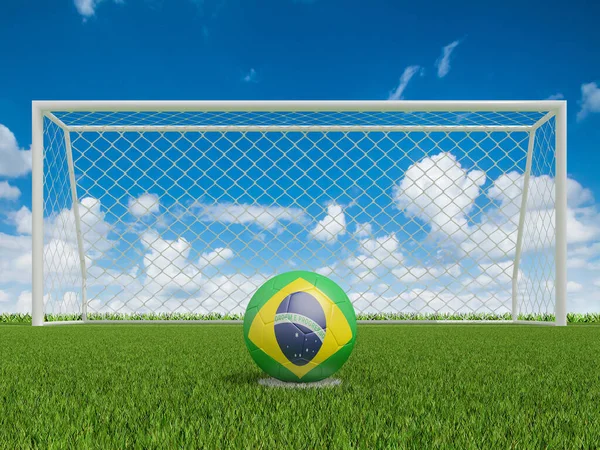 Palloni Calcio Brasile Bandiere Colori Sul Campo Calcio Rendering — Foto Stock