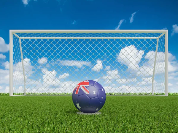 澳大利亚的足球在足球场上悬挂着彩旗 3D渲染 — 图库照片