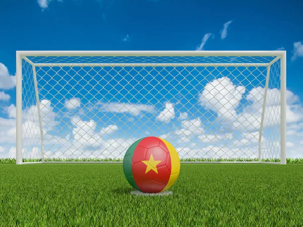 Soccer Balls Cameroon Flags Colors Soccer Field Rendering — Stock Photo, Image