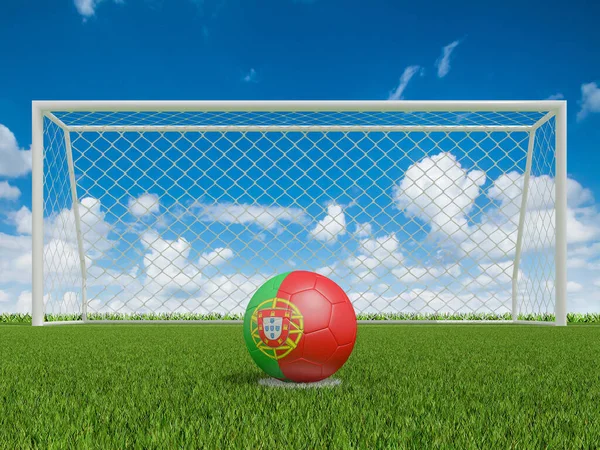 Soccer Balls Portugal Flags Colors Soccer Field Rendering — Stock Photo, Image