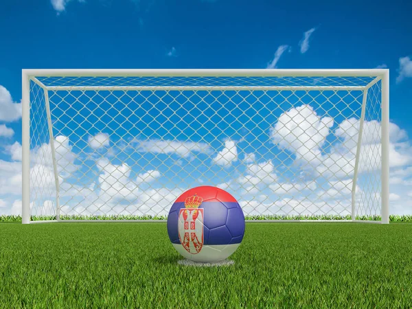 塞尔维亚的足球在足球场上悬挂彩旗 3D渲染 — 图库照片
