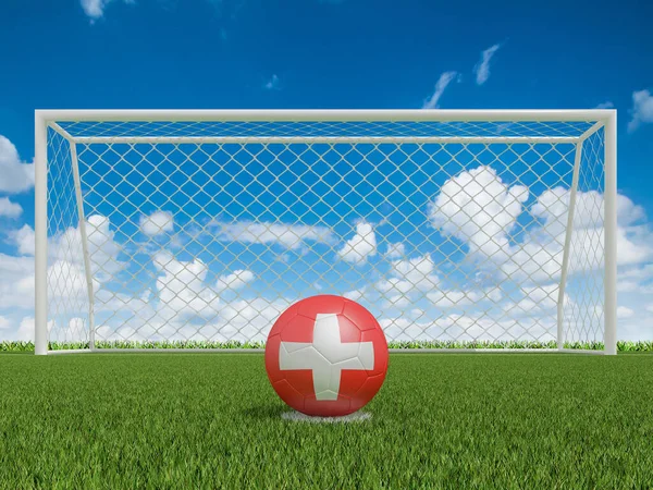瑞士的足球在足球场上挂着彩旗 3D渲染 — 图库照片