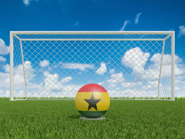 Soccer Balls Ghana Flags Colors Soccer Field Rendering — Stock Photo, Image