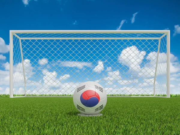 한국의 축구공 축구장에 깃발을 그린다 렌더링 — 스톡 사진