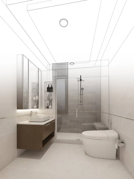 Abstraktní Skica Design Interiérové Koupelny Vykreslování — Stock fotografie
