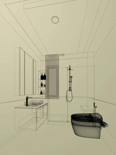 Αφηρημένη Σχεδίαση Σκίτσο Του Εσωτερικού Μπάνιου Απόδοση — Φωτογραφία Αρχείου