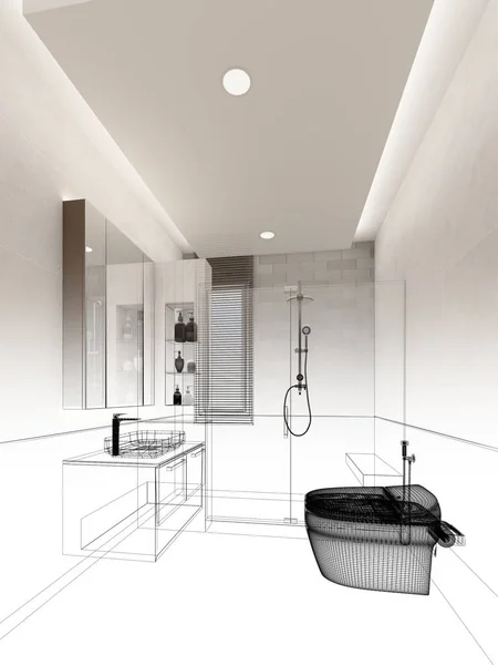 Diseño Abstracto Del Boceto Del Cuarto Baño Interior Representación —  Fotos de Stock
