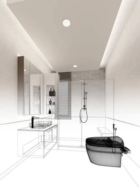 Croquis Abstrait Design Salle Bain Intérieure Rendu — Photo