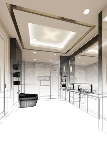 Design Esboço Abstrato Banheiro Interior Renderização — Fotografia de Stock