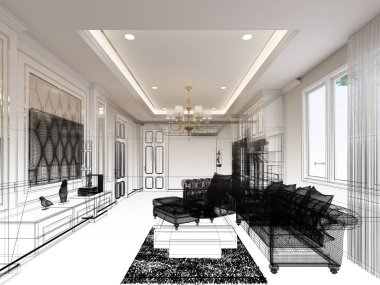 İç yatak odasının eskiz tasarımı, 3D görüntüleme