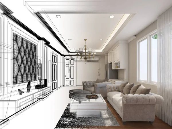 Sketch Design Interior Bedroom Rendering — Stock Photo, Image